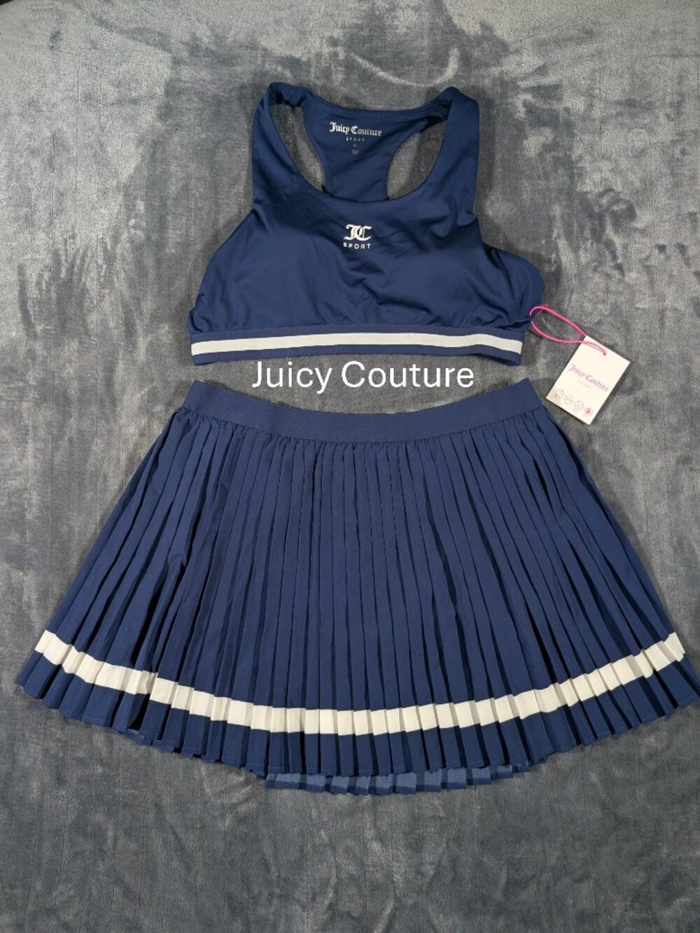 Juicy Couture Sport 2-Piece Tennis Set Navy Sports Bra & Skort XL Stretch, NWT
